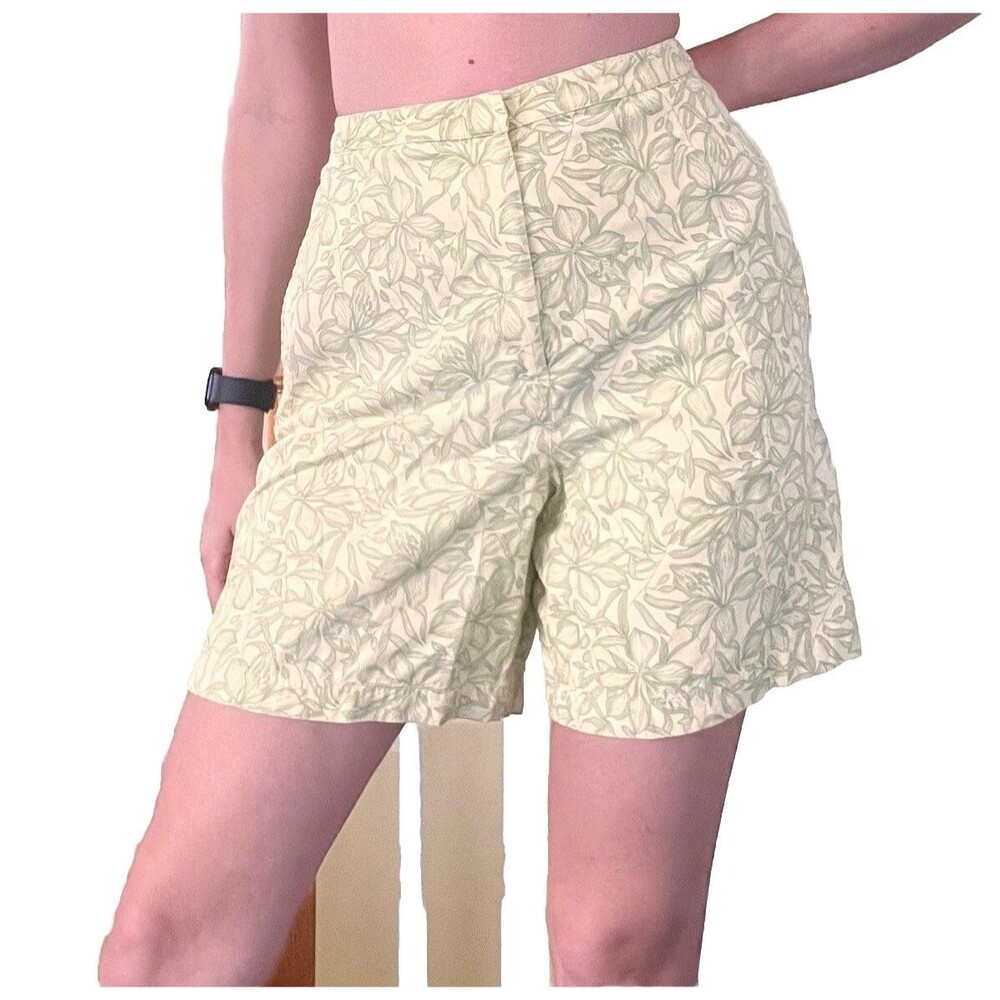 Vintage 90s Silk Cotton High Waisted Botanical Coastal Grandma Shorts Size 10